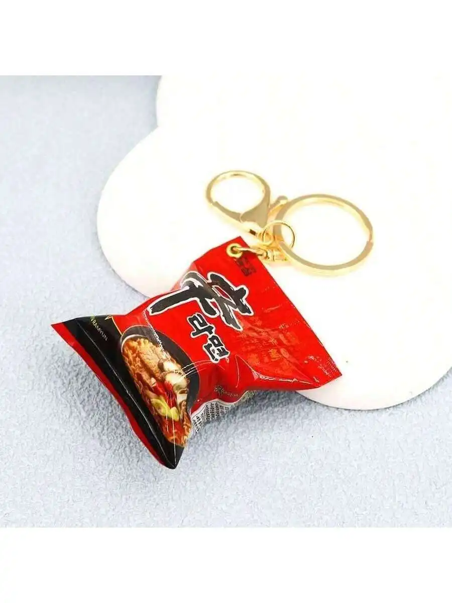 Korean Style Simulation Snack Bag Keychain Instant Turkey Noodles Pendant Fun Miniature Food Themed Accessory - Detail 1