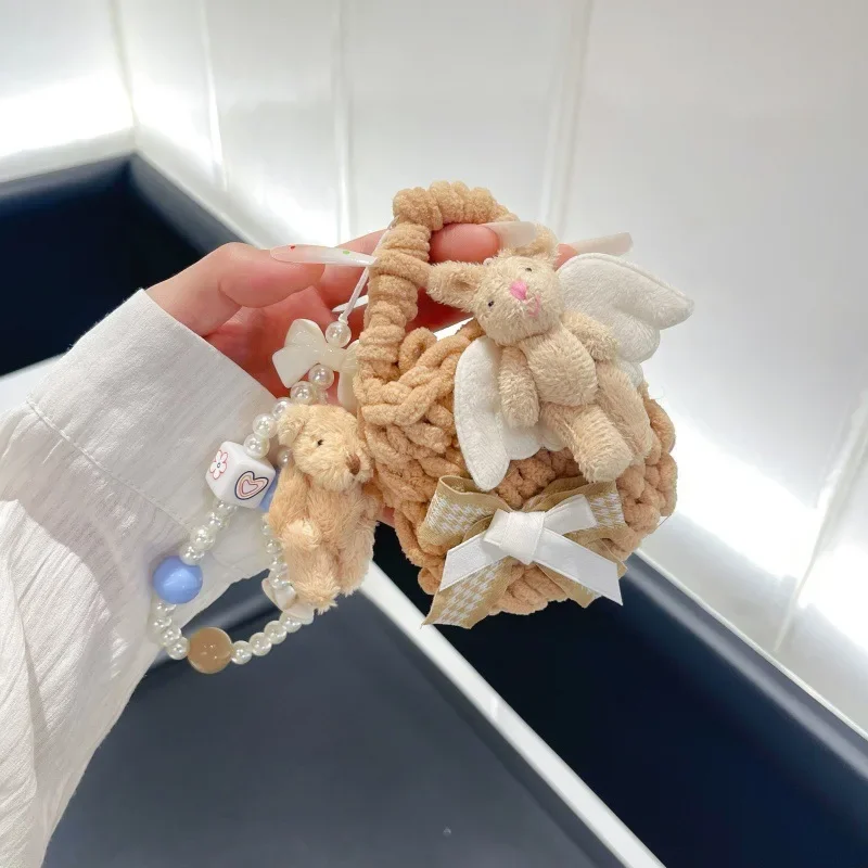 Casing AirPods 1 2 3 Pro, sarung HP Universal tas anyaman kelinci untuk AirPods 4 Airpod 1 2 3 Pro 2 Bluetooth Earbuds pelindung