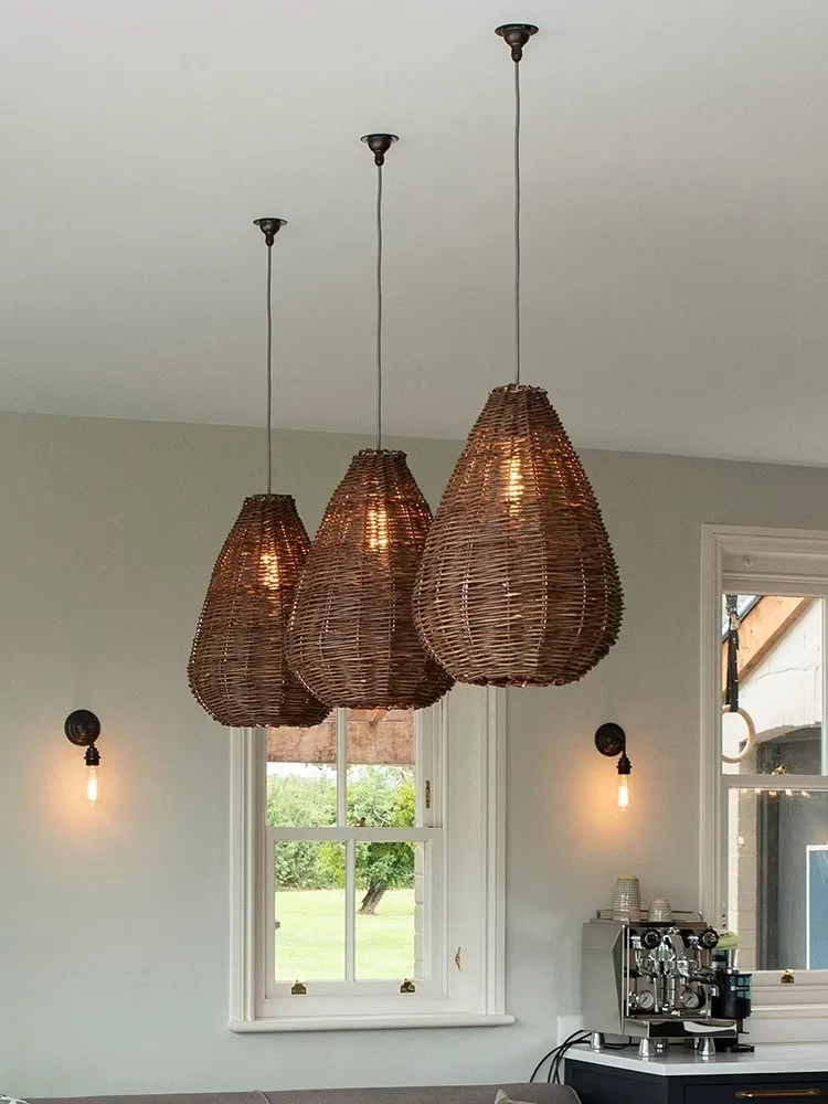 

Restaurant Bar Rattan Ceiling Chandelier Retro Cafe Hotel Chinese Lights For Room Bedside Lamps Home Decor Fixture