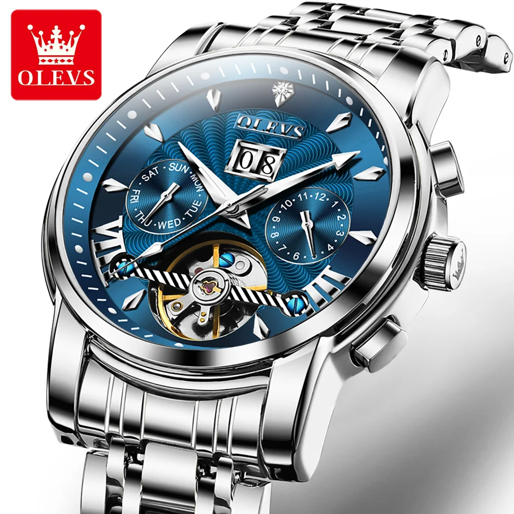 OLEVS 9965 Herenhorloge Automatisch mechanisch horloge Multifunctioneel Weekdatum Luxe horloge voor heren 30 m waterdichte lichtgevende doos