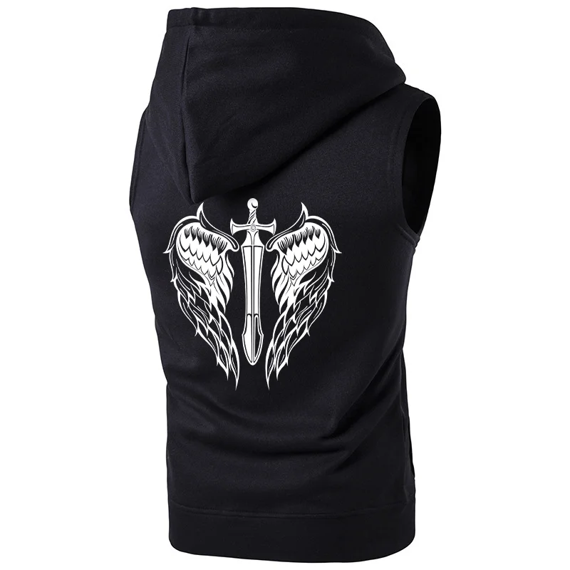 Men\'s Designer Clothing Casual Sleeveless Top Jacket Hoodie Wing Printed Fashionable Men\'s Zipper Tank Sleeve Men\'s Clothing