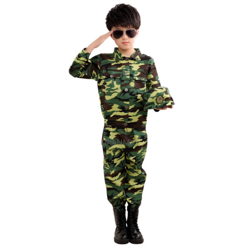 Ropa de las fuerzas especiales para niños, de exploración uniforme de combate militar, disfraces de camuflaje de campo verde, abrigo, pantalones, sombrero, 2024-100 CM, 180