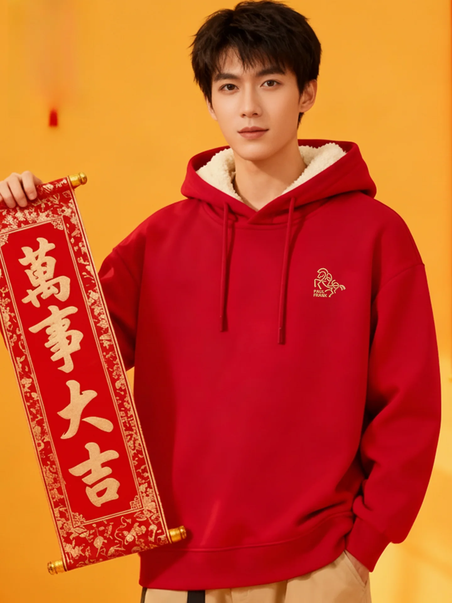 

Men's Hoodie Sweatirt Thiened Fce Winter Coat Red Color New Year Print Design Comfortable Cotton Polyester ...