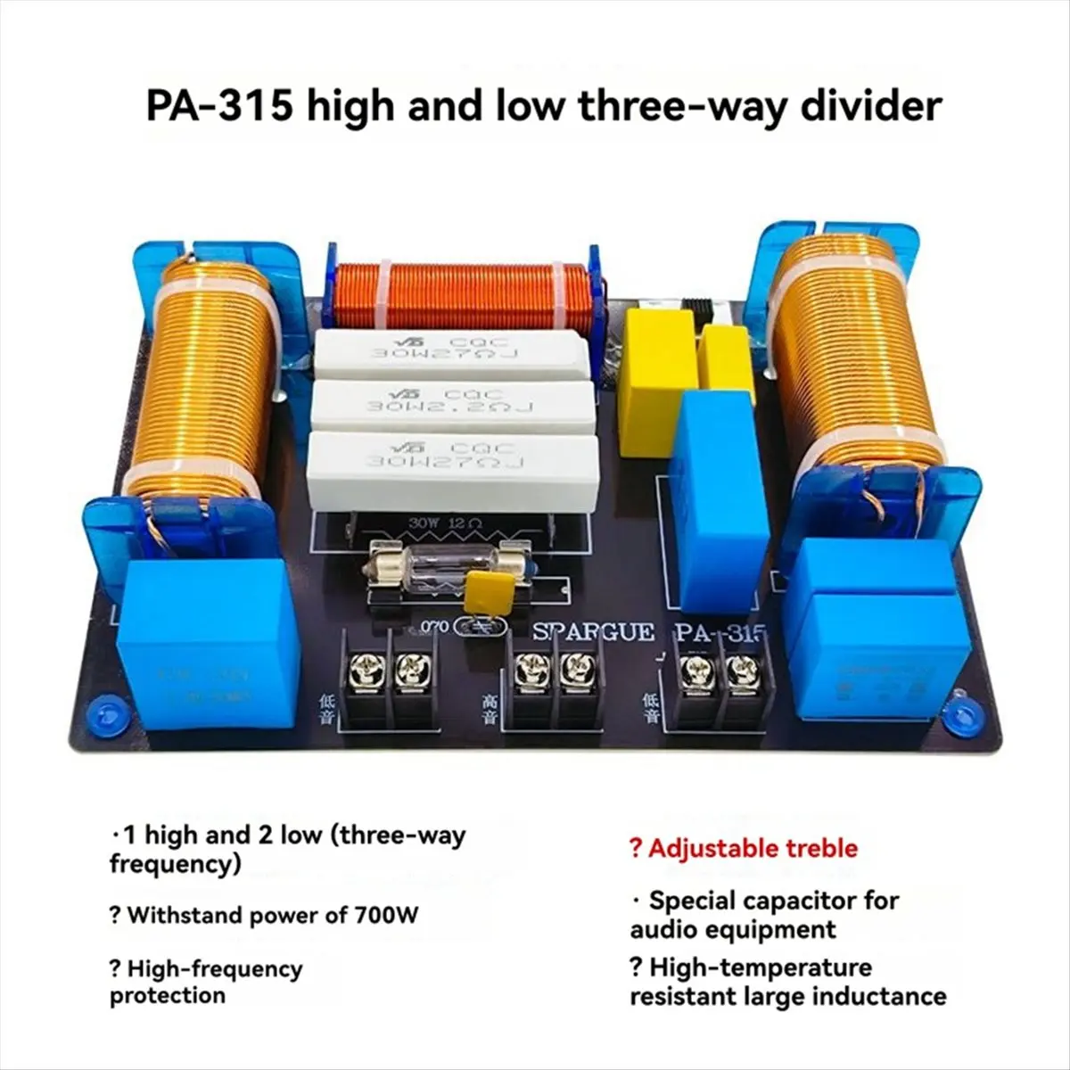 Top Sale  HiFi Speaker Frequency Divider 1 High 2 Low 700W Audio Crossover Filter Distributior DIY High-Fidelity Divider