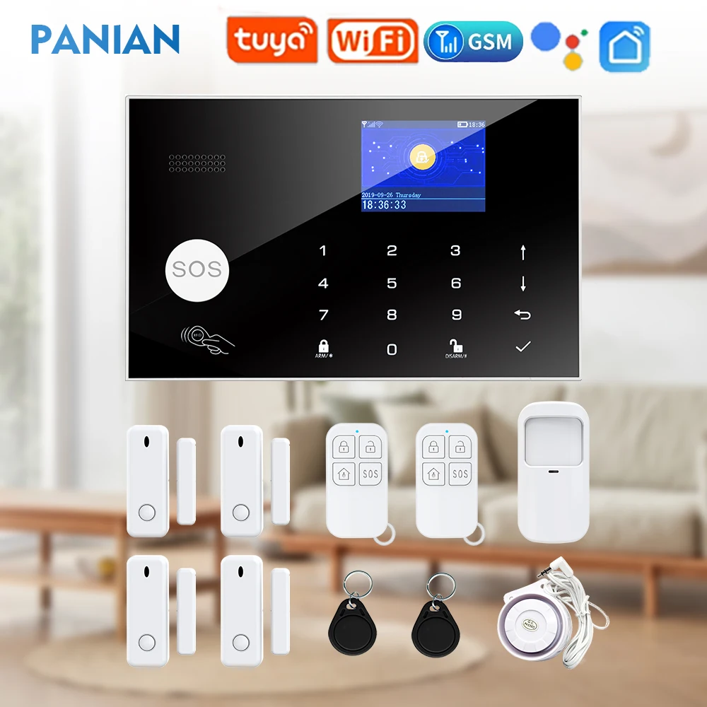 PANIAN Tuya Smart Life Security Alarm System With Wifi Wireless 433MHz For Home and Factory Work Alexa Camera Alarm and PIR