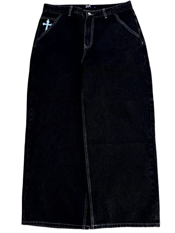 جينز رجالي فضفاض مطبوع القوطي ، هاراجوكو ، هيب هوب ، كلاسيكي ، أسود ، فضفاض ، كاجوال ، بنطال واسع الساق ، ملابس الشارع