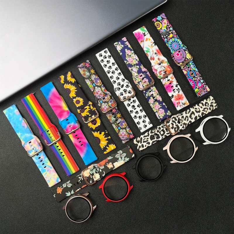 2pcs Compatible with Samsung Galaxy Active 2 Printed Strap + Case Combo for 40mm/44mm Scratch & Shock Resistant Watch Bland
