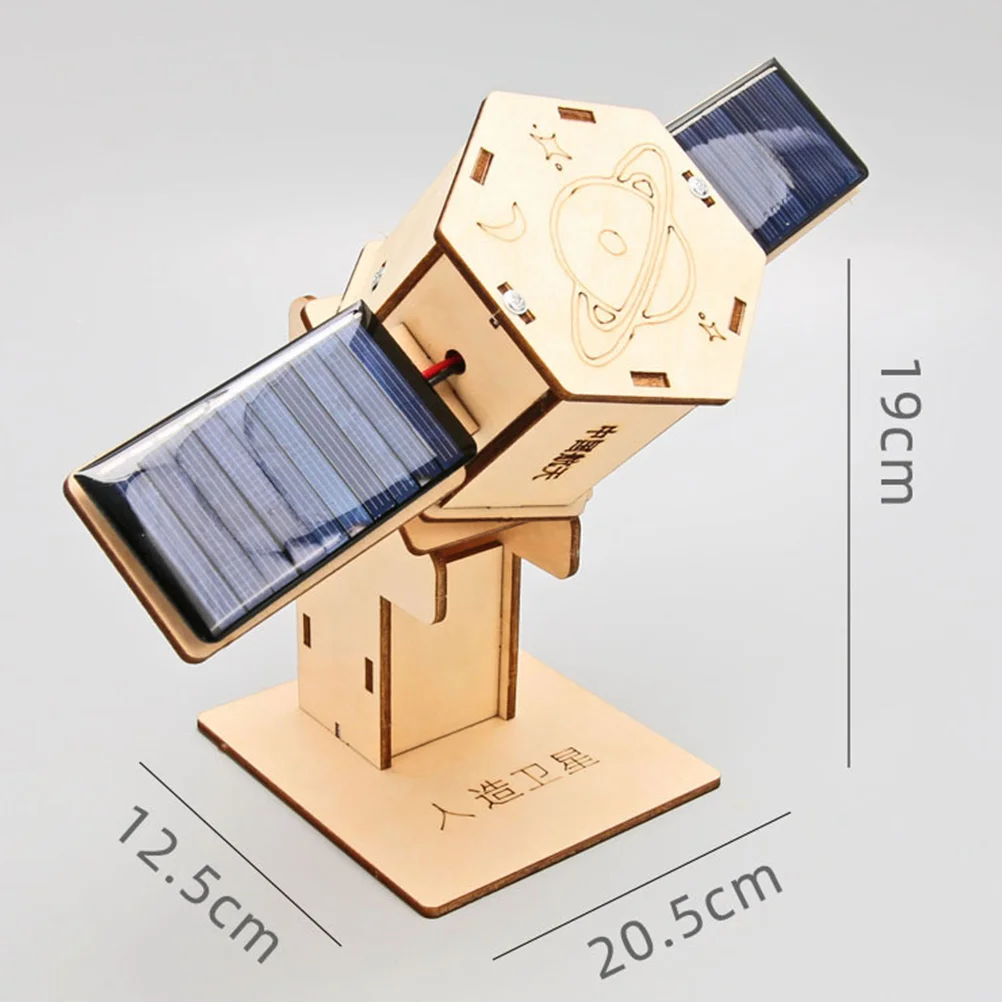 Solar Satellite Kids Assemble Toy Puzzle Science Educational Abs Wooden Power Kit Pupils DIY Solar Satellite Educational Model