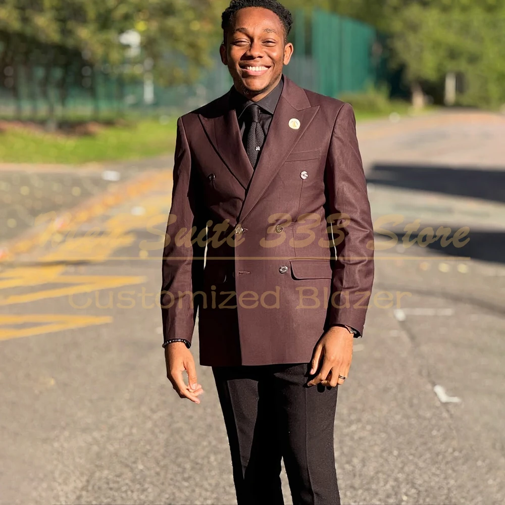 

Двубортные мужские костюмы Элегантные двубортные пиковые лацканы Slim Fit Мужская одежда Высокое качество Комплекты из 2-х предметов с куртками и брюками