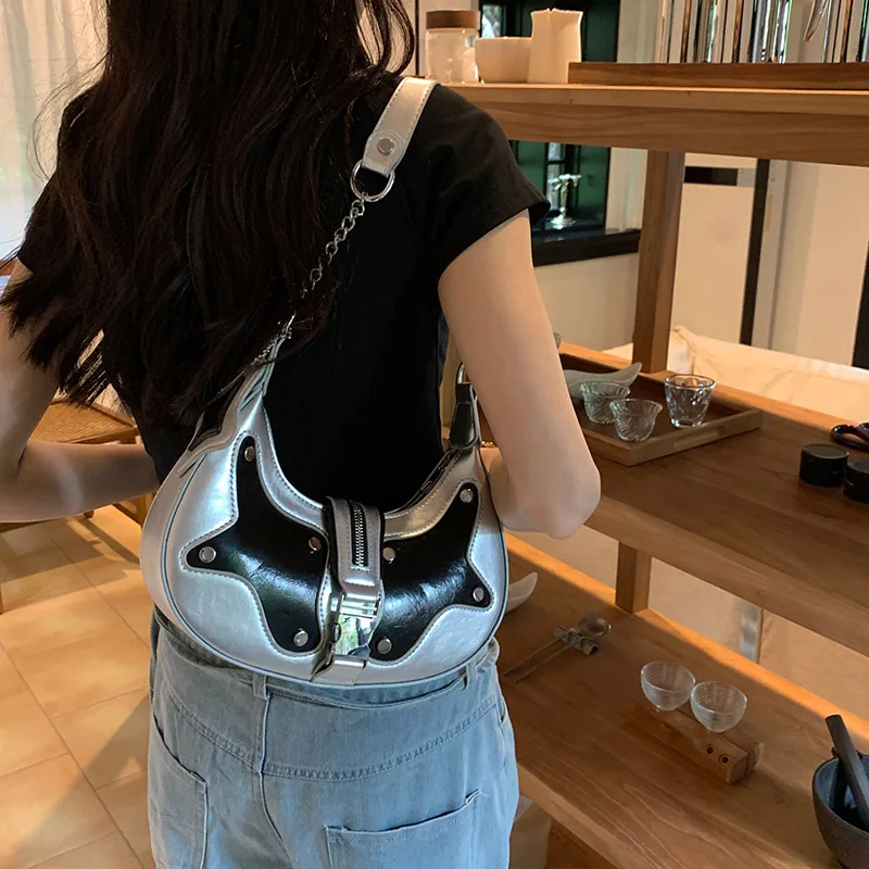 Small Silver Underarm Shoulder Bags for Women 2023 Designer Silver Korean Fashion Handbags Trend Leather Ladies Hand Bag