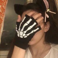 New Punk Gloves Unisex Halloween Skeleton Skull Half Finger Gloves Glow In The Dark Fingerless Stretch Knitted Winter Mittens - Image 4