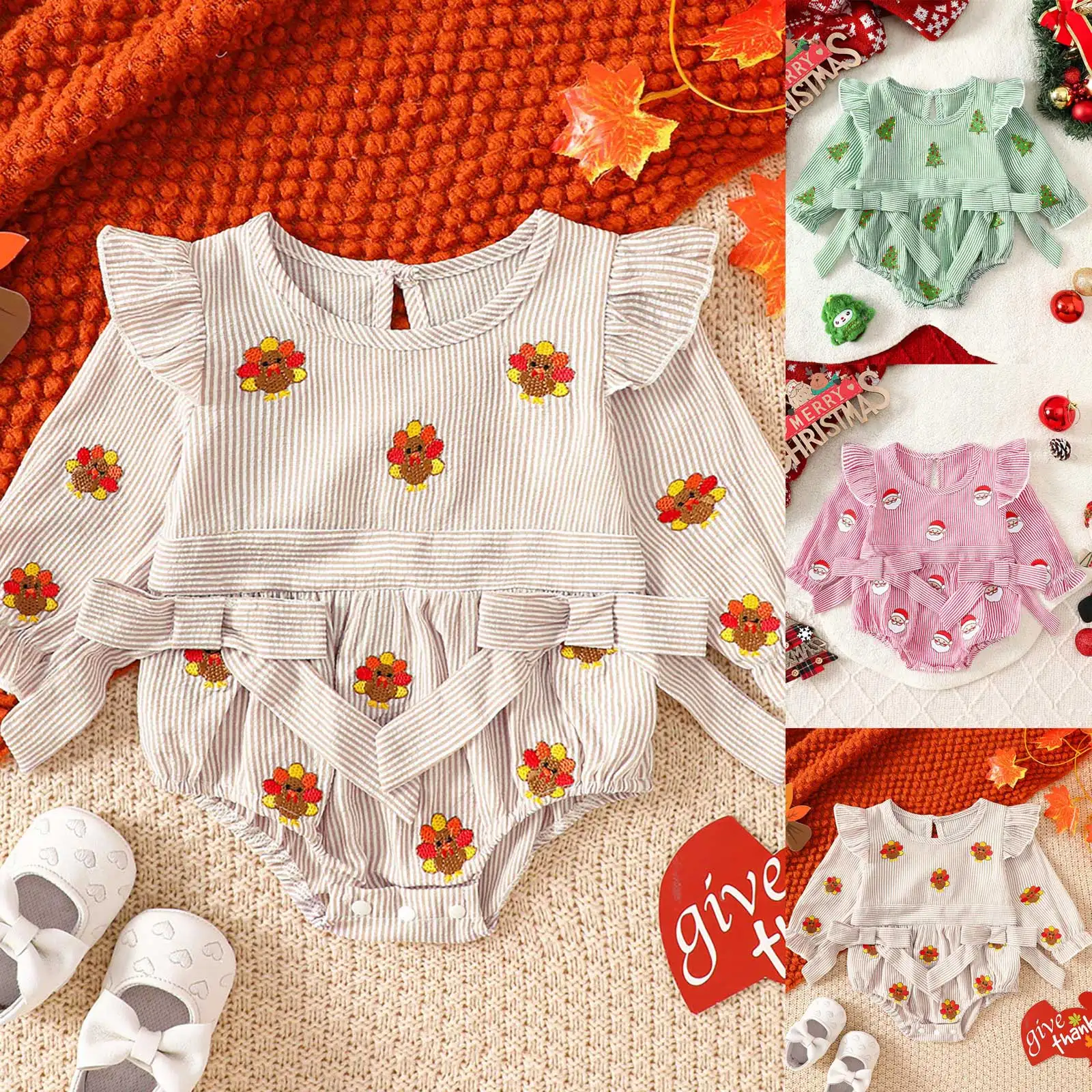 

Grandpa Baby Girl Clothes Infant Girl Christmas Tree Romper Long Sleeve Seersucker Santa Bodysuit Xmas Baby Girl Easter Bodysuit