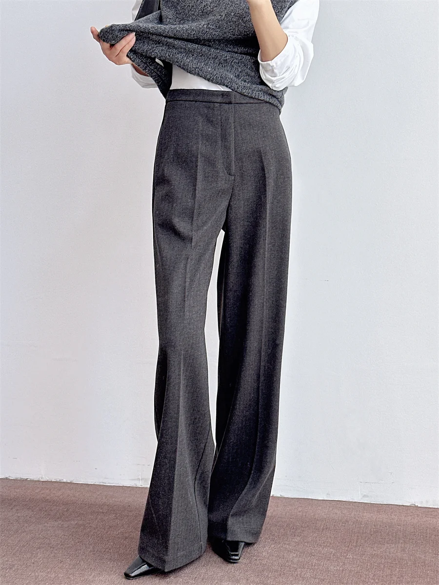 

Широкие брюки с высокой талией для женщин, шерстяные, свободные, повседневные, осенне-зимние, новинка, бренд Sle DR, модные, прямые...