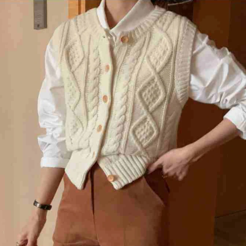 Sweater Vests Women Casual Solid Elegant Korean Fashion Style Knitwears All-match Lovely Vintage Autumn Clothing for Ladies Ropa