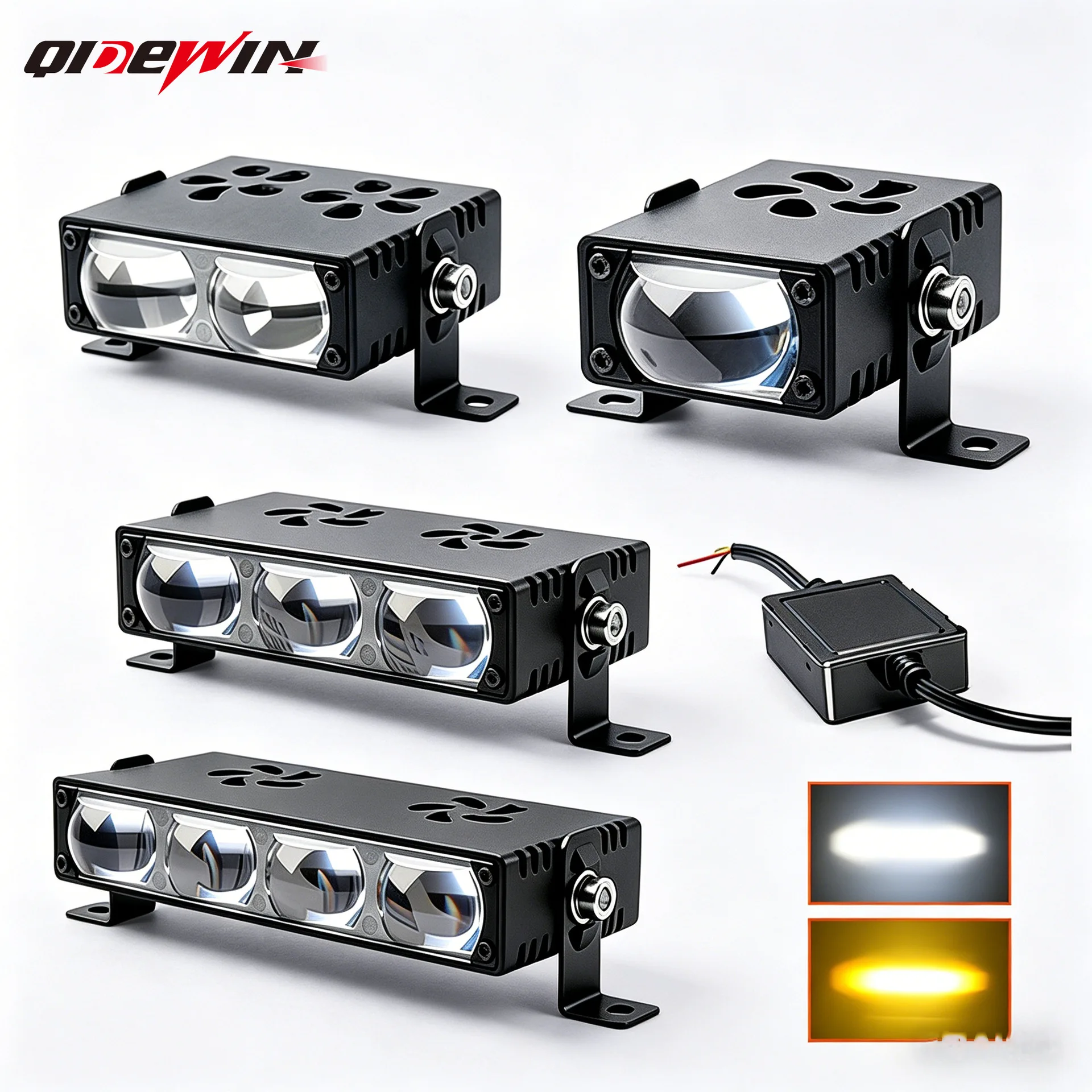 Motorcycle spotlight white and yellow two-color devil eye lens waterproof 12V24V truck car middle net light