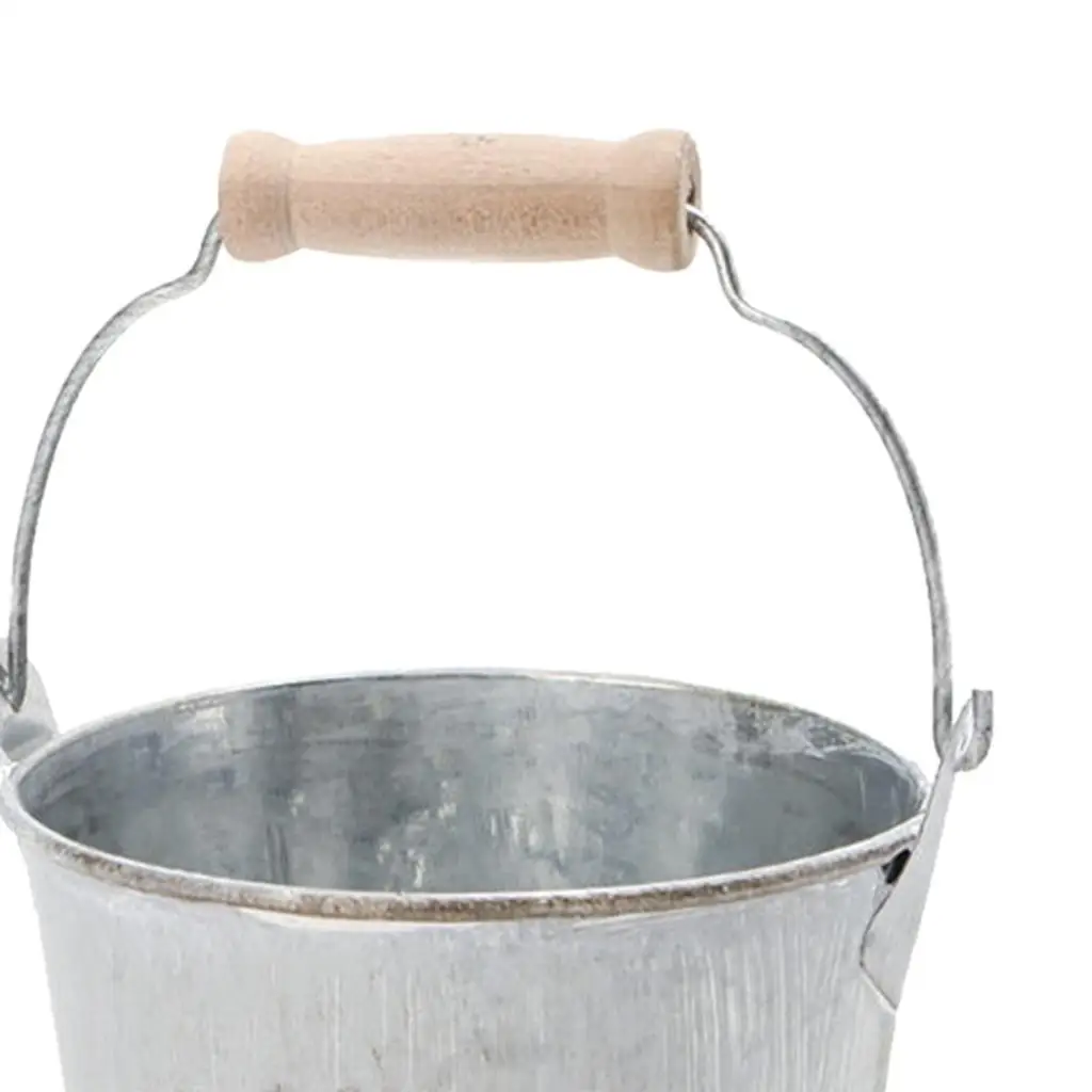 Decorative Flower Bucket with Handle Metal Pot Tabletop Planter Hanging Basket for Room or Garden Decor