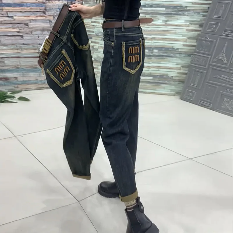 

Vintage High-Waisted Denim Dad Pants for Women2025Hot Spring New Plus Size Slimming Versatile Loose Elastic Harem Pants
