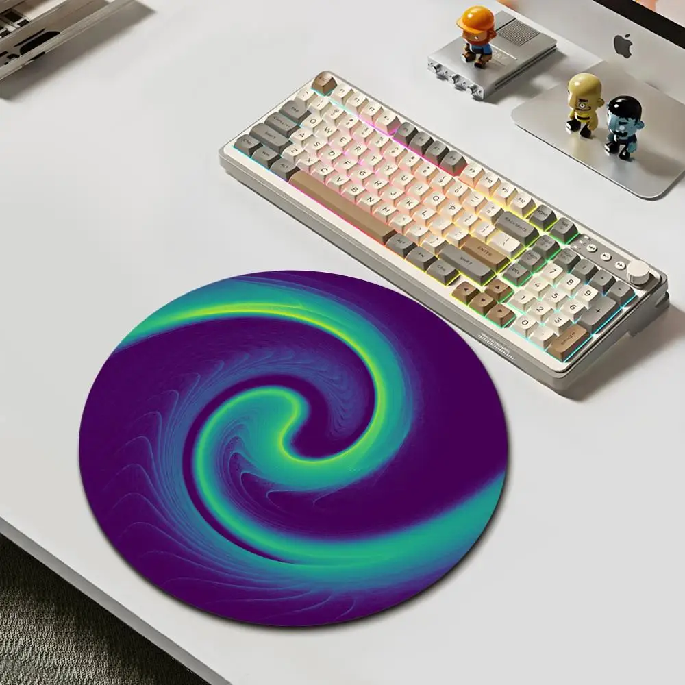HYBXAXC Psychedelic Iridescent Gradient Spiral Fluid Art Round Mouse Pad Desktop Computer Keyboard Wireless Boy Girl Gift