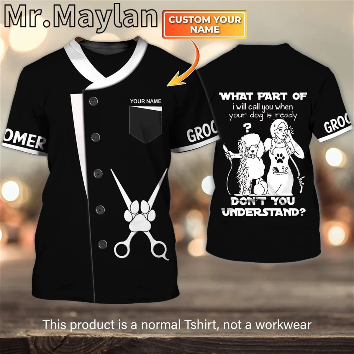 Pet Groomer Uniform For Salon Pet Personalized Name 3D All Over Printed Tshirt Men/Women for Dog Groomer Tee Shirt Unisex Tops