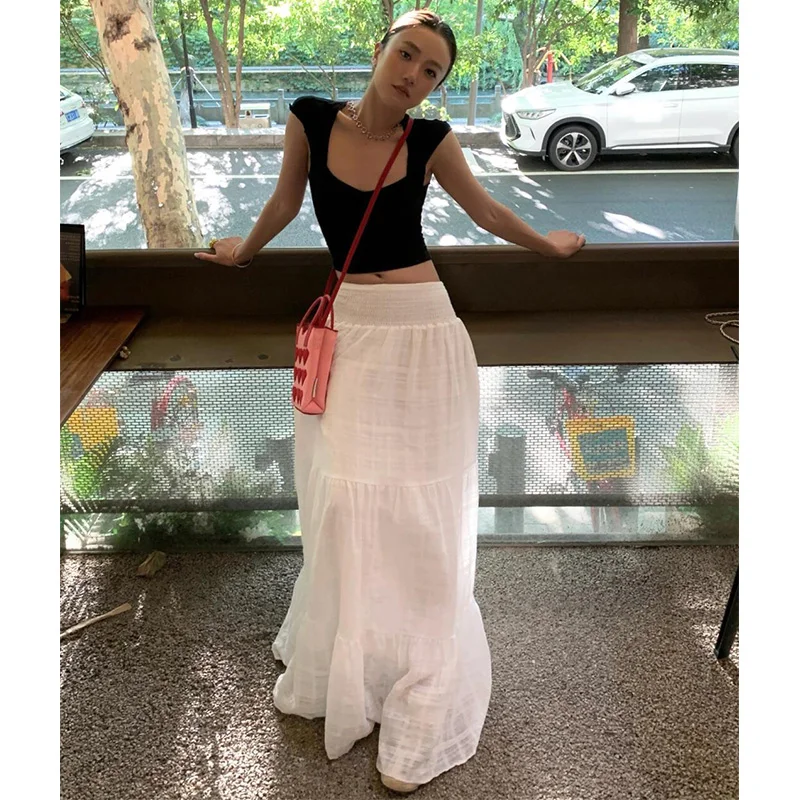 

Белая юбка-полусолнце женская, весна 2025, новая дизайнерская модель, универсальная, с высокой талией, свободного кроя, можно носить двумя способами