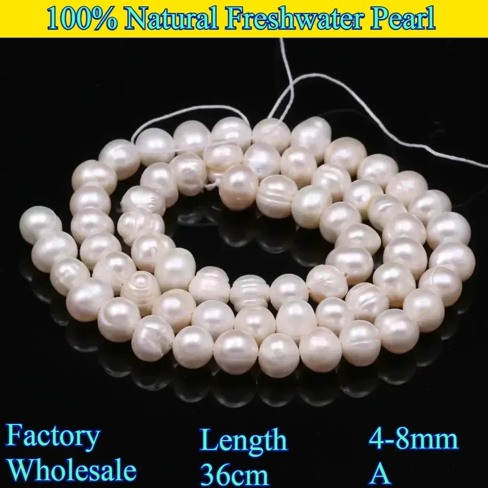 Natural Smooth Freshwater Pearl 4-8mm A Round Lustrous Bead Pink Purple DIY Wedding Making Jewelry Necklace Bracelet Accessories