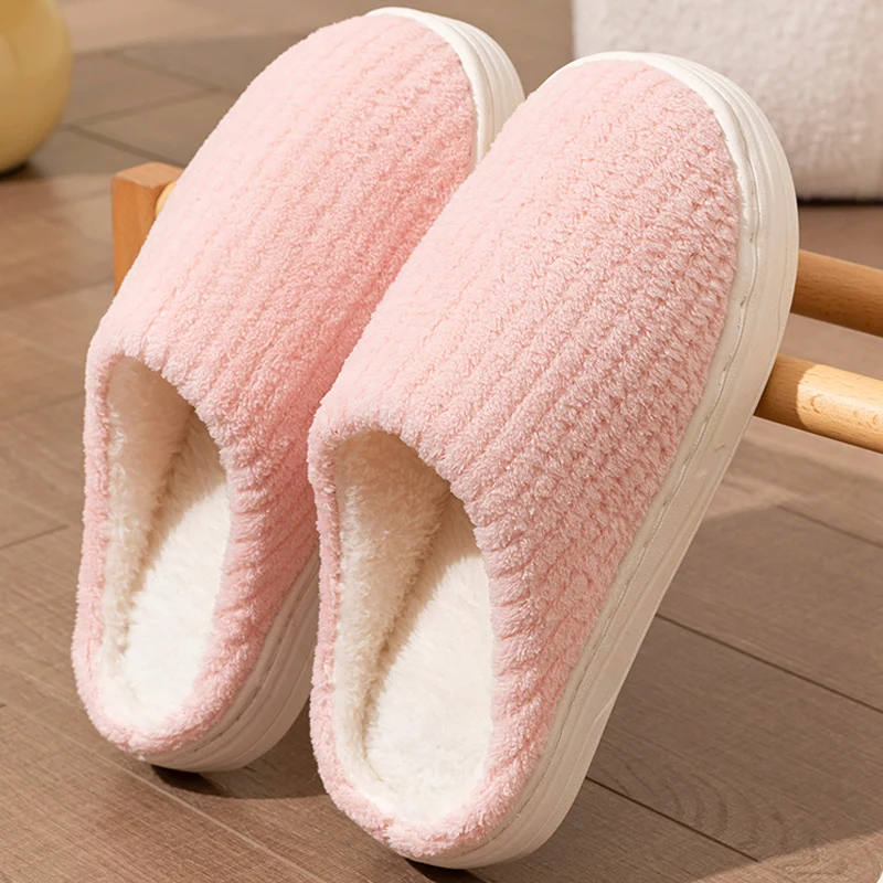 Winter Warm Fur Slippers Women Couples House Non Slip Soft Shoes Vintage Flat Heel Home Indoor Bedroom Plush Cotton Slippers