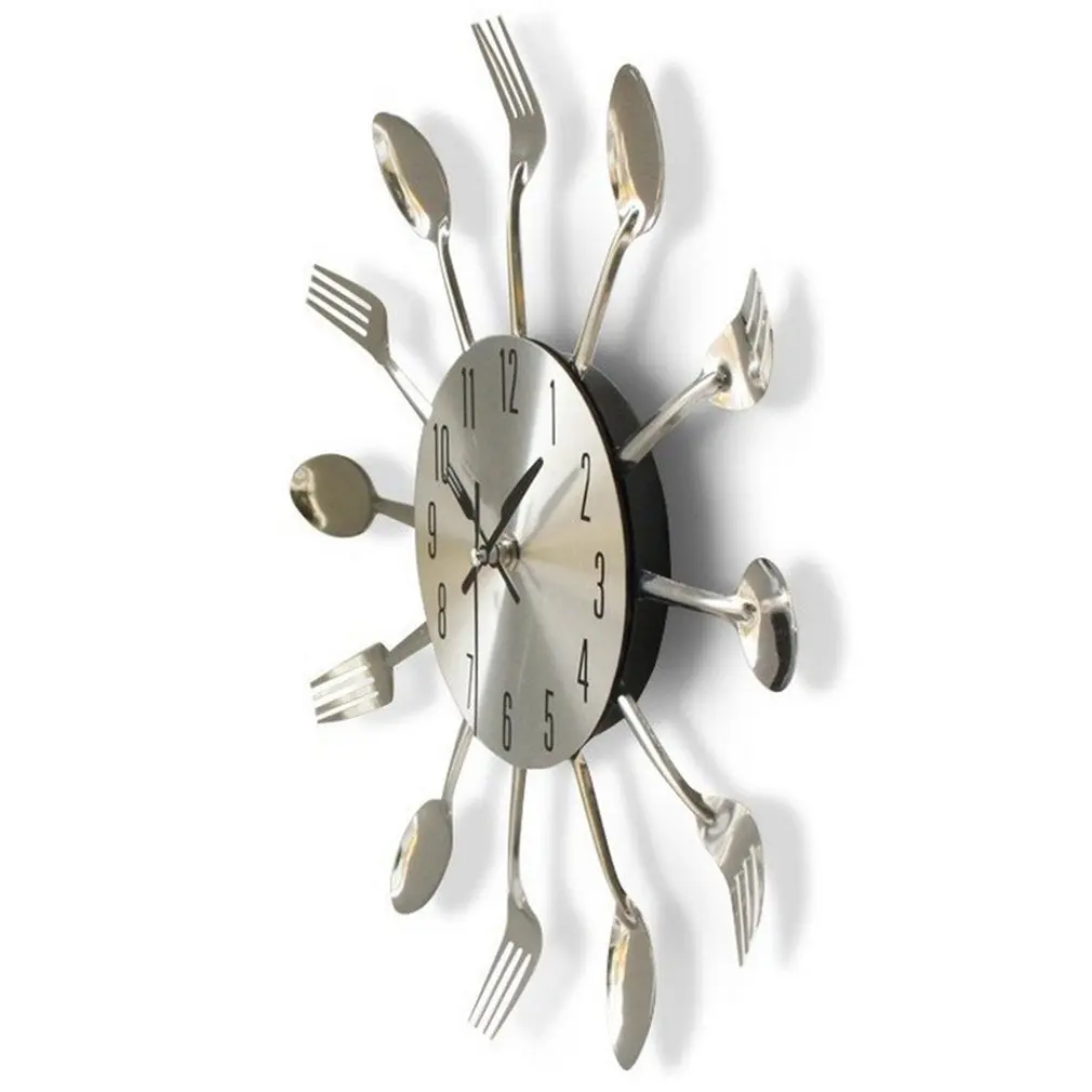 Stainless Steel Knife Fork Spoon Kitchen Restaurant Wall Clock Home Decoration Fashion Wall Clocks Multifunctional Tools Modern