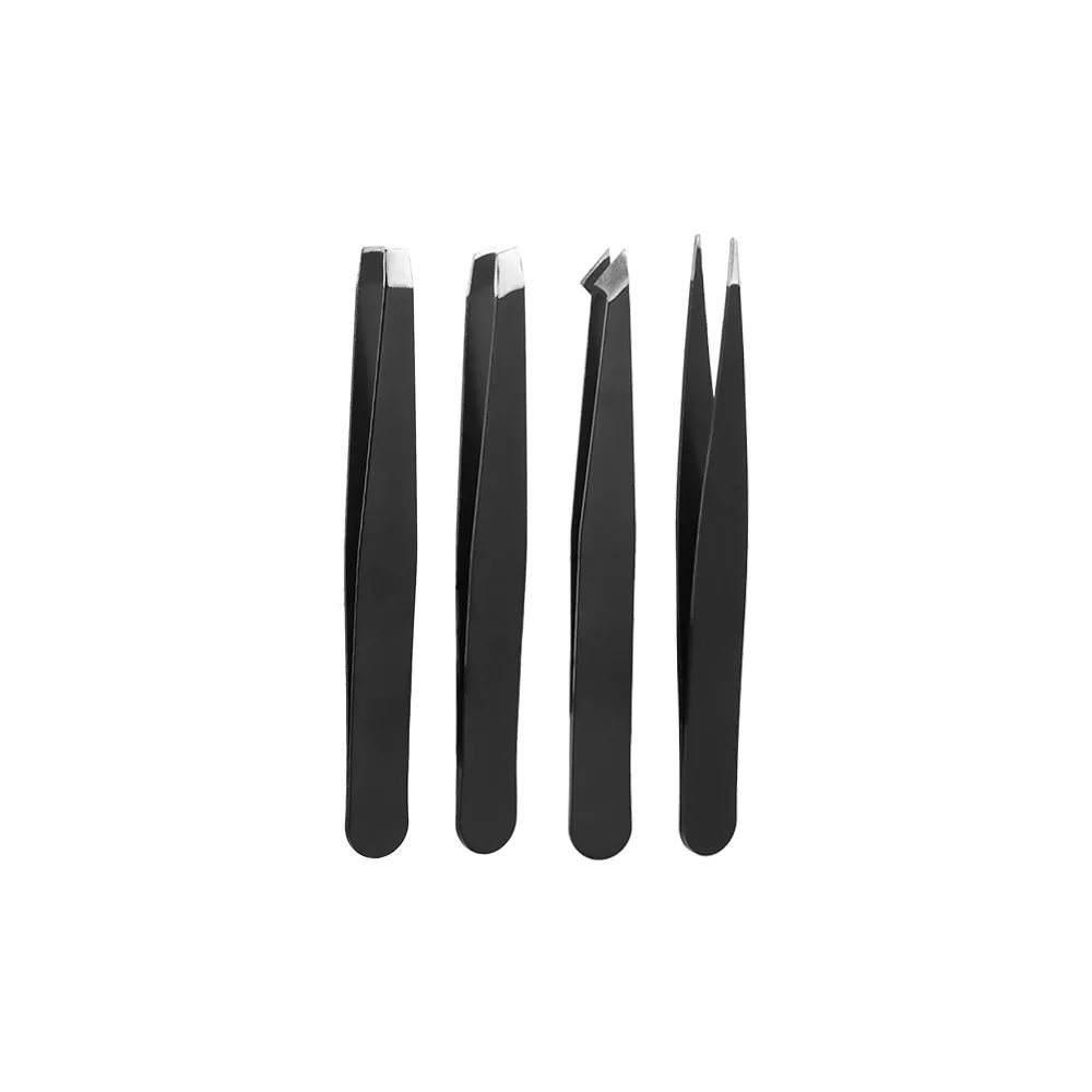 4Pcs/Set Premium Stainless Steel Eyebrow Tweezers Set Pointed Slanted Tip Precision Tweezers Pointed Slant Flat Top