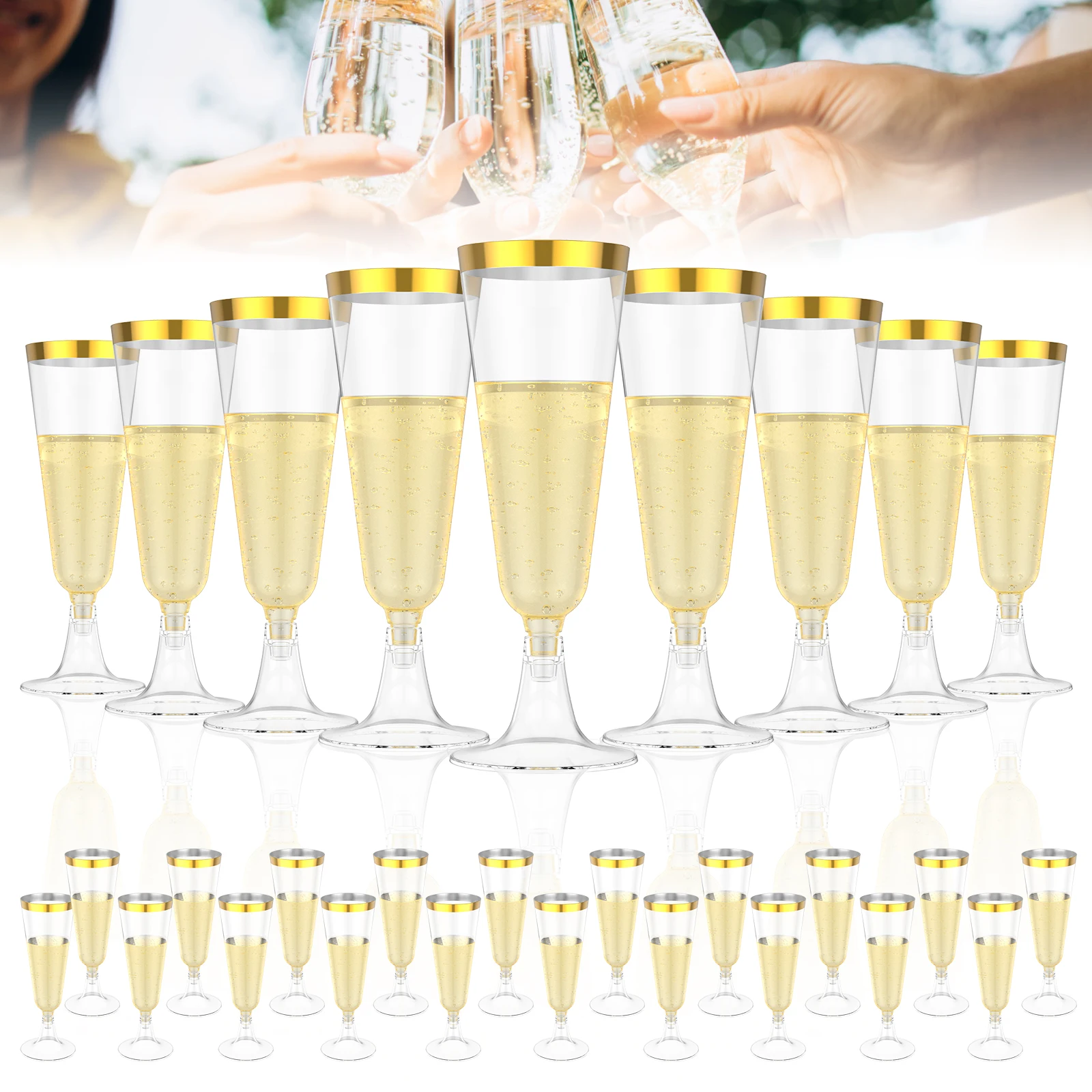 50 flûtes à champagne transparentes réutilisables, verres à vin en plastique pour fête, faciles à nettoyer, verres à toast pour mariage, bar, fête, camping