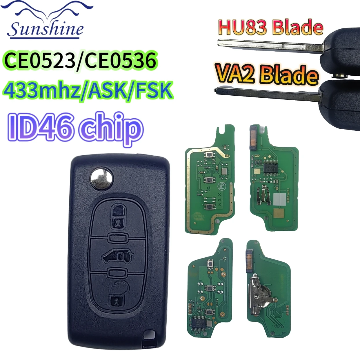 Ce0523/0536 433Mhz ID46 الوجه مفتاح السيارة عن بعد ل (فان) سيتروين إرسال بيرلينجو بيجو الخبراء بارتنر 207 307 308 3008 مفتاح السيارة #1