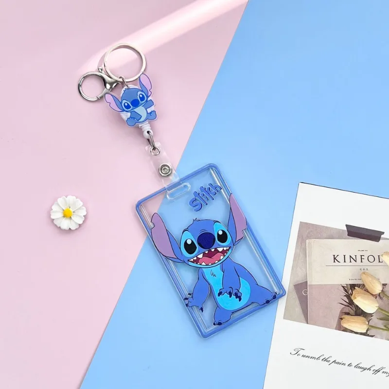 Держатель для карт Disney Stitch с брелоком, чехол для ключей, студенческий прозрачный чехол для карт с защитой от потери, детский чехол для карт в стиле аниме, подвеска с рукавами для карт