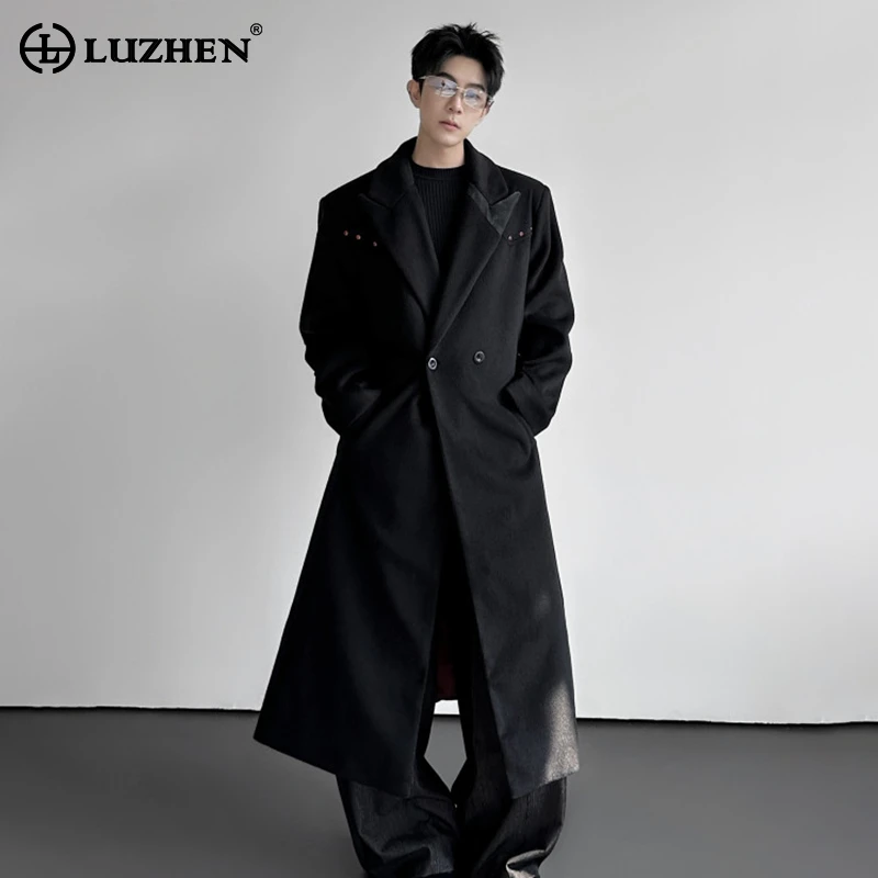 

LUZHEN 2025 Winter New Belt Tie Up Waist Padded Shoulder Knee-length Windbreaker Coat Men Fashion Elegant Trench Clothes JY5710