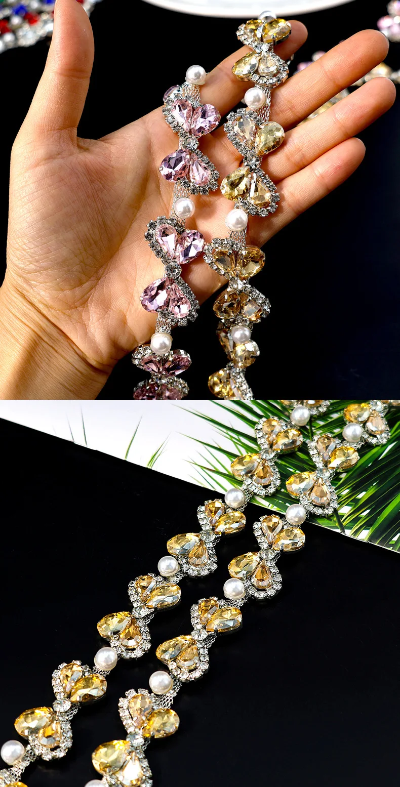 10 Yards Strass-Kettenbesatz, glänzender Kristall, Diamant-Zubehör, eingelegte Perlen, DIY-Handwerk, Geschenk, Dekoration, Diamant-Metallkette – Detail 3