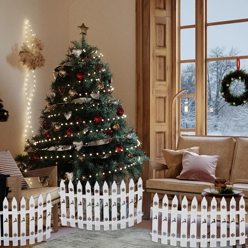 Christmas Tree Fence Decoration White Plastic Plant Mini Fence for New Year Party Home Garden Holiday Indoor Decor