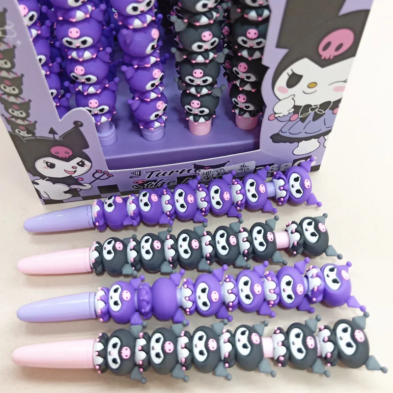 36pcs Sanrio Kuromi Silicone Neutral Pen Gel Pen Cute Kuromi Stress Reducing Swivel Writing Pen Student Stationery Kids Gift