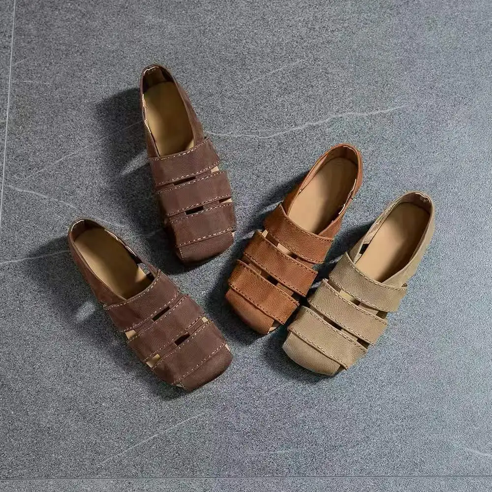 Careaymade - Damskie sandały z prawdziwej skóry, ażurowe buty typu pig cage, miękka podeszwa, wygodne, codzienne sandały rzymskie marki Careaymade. — zdjęcie 3