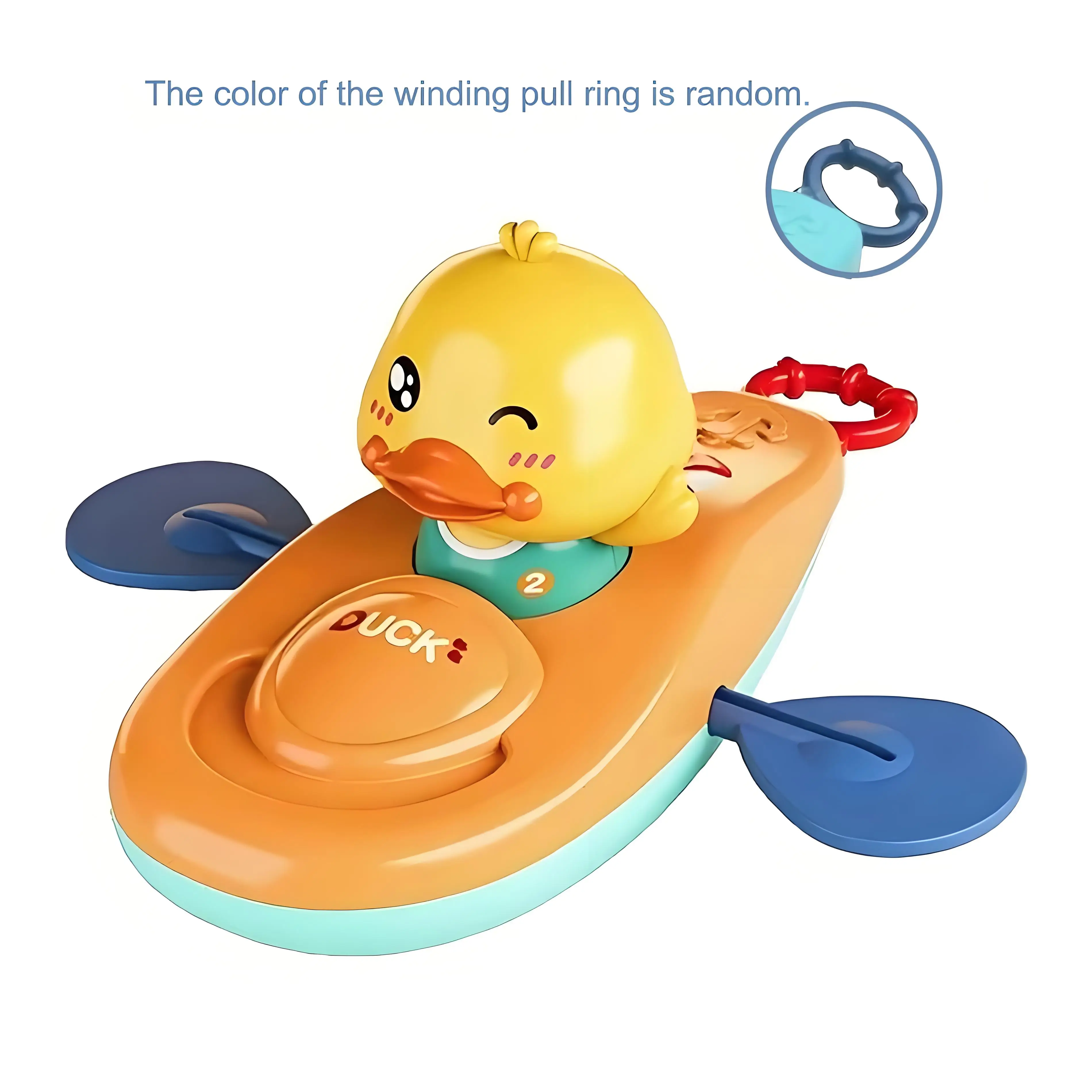 Jouet de bain en canoë à remonter avec canard pour bébé, Action d'aviron à ficelle pour baignoire et jeu de plage, filles, enfants et nourrissons