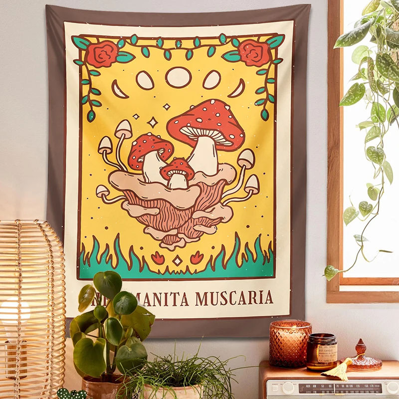 The Amanita Muscaria Tapestry Wall Hanging Tarot Mushroom Divination Witchcraft Tapestries moon Bedroom Black Carpet Boho Decor