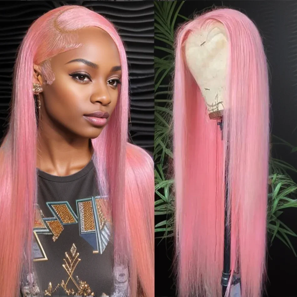 Pink 13x4 Bone Straight Lace Front Wig Human Hair 13x6 HD Lace Frontal Wig for Women Choice Cosplay 30 inch Colored Guleless Wig