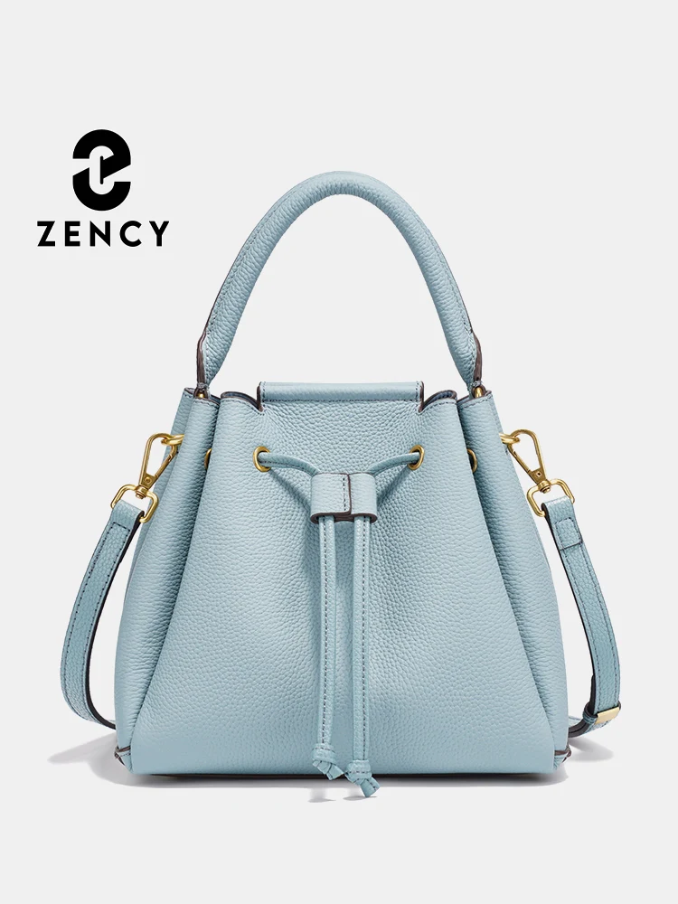 

Женская сумка Zency из натуральной кожи с верхней ручкой, простая модная сумка-ведро, люксовая брендовая сумка через плечо, маленькая сумка кросс-боди для женщин
