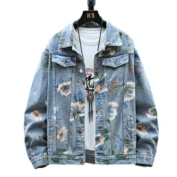 2026 New Men's Denim Jacket Loose Lapel Casual Vintage Distressed Coat Male Big Pocket Hip Hop Jeans Jackets Male Streetwear