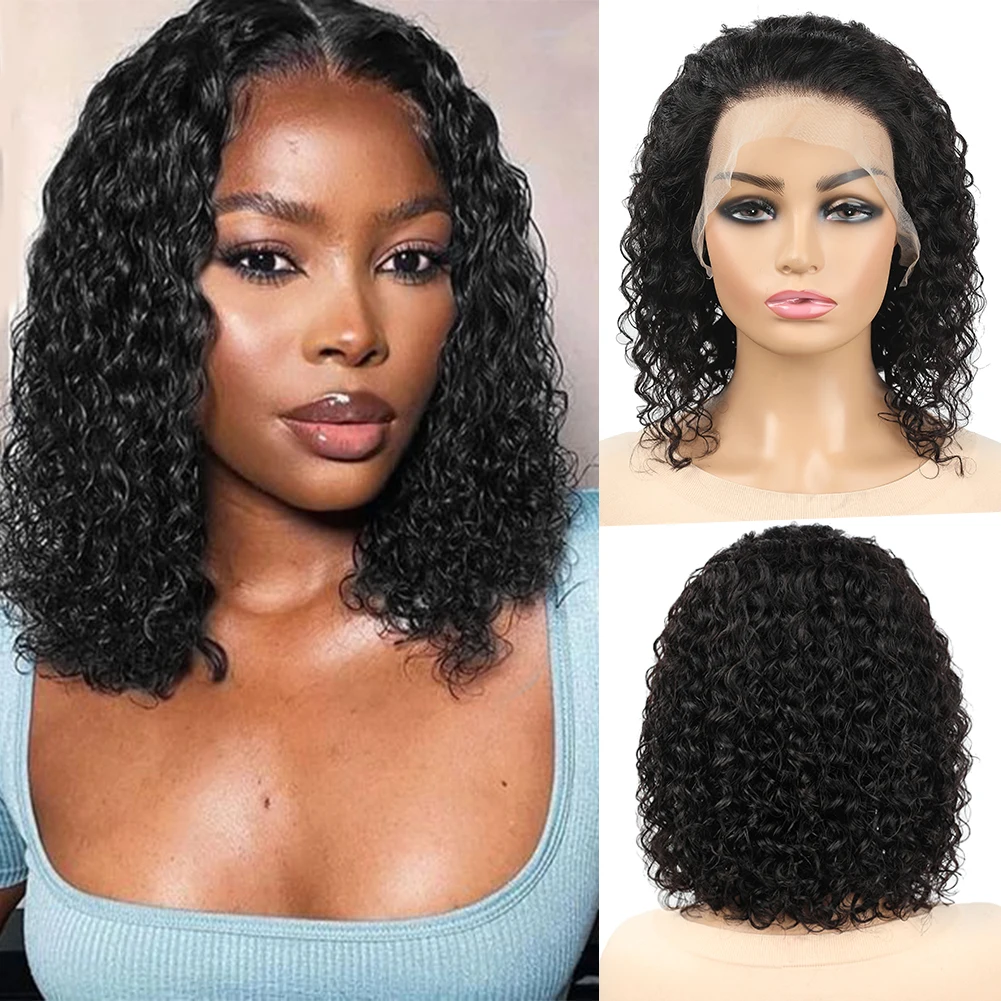 

Bob Wig Curly Wave 13x4 Frontal Lace Human Hair Wig 150% Density Lace Front Human Hair Pre Plucked Glueless Bob Wigs for Women