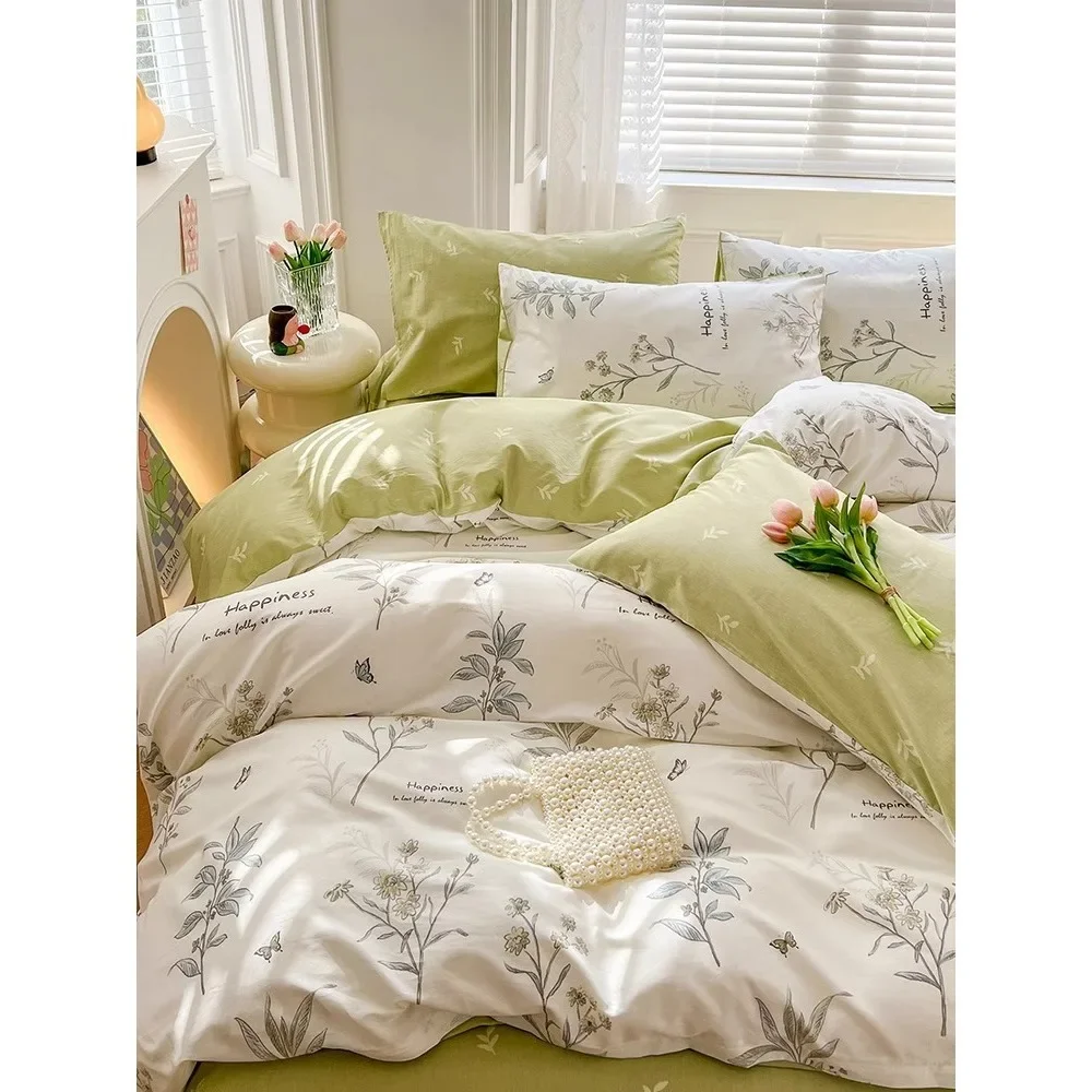 

All cotton four piece set new autumn and winter thick pure cotton small fresh bed sheet duvet cover dormitory bedding single per