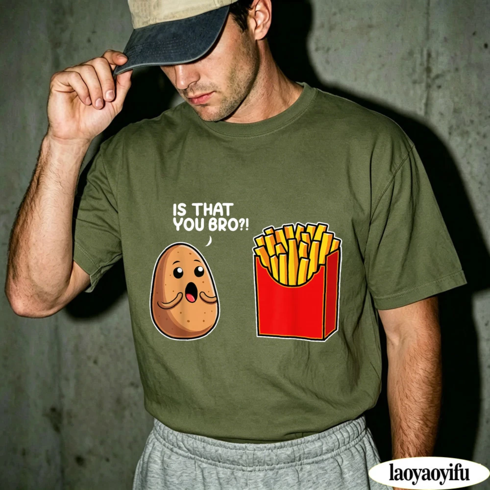 Potato French Fries Graphic T Shirt Is That You Bro Cartoon Print Short Sleeve Cotton Tees Summer Casual Food Lover Tops