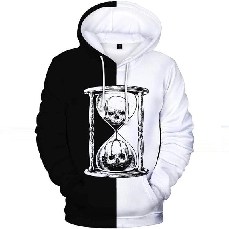 Harajuku Fashion Hoodies For Men Black And Whiter Street y2k Hoodie 3d Hourglass Print Boys Kids Hooded Sweatshirts Long Sleeve