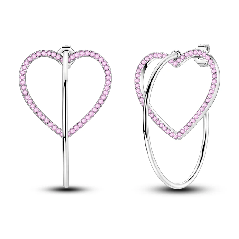

925 Sterling Silver Sparking Detachable Heart-Shaped Hoop Stud Earring For Anniversary Wedding Jewelry Gifts