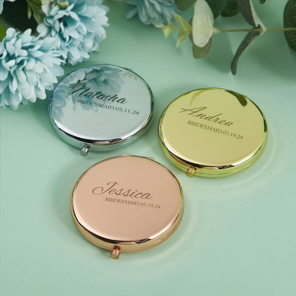 

Personalized Makeup Mirror Compact Custom Pocket Mirror With Name Bridesmaid Gifts Gift for Her Wedding Party Bridal Favors