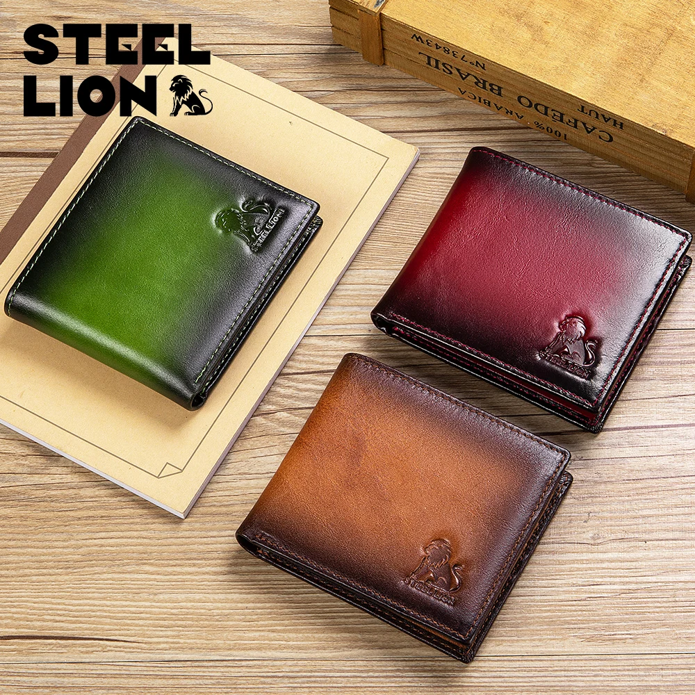

STEEL LION Wallet Men's Leather Short Anti theft Brush Multi slot Head Layer Soft Leather Wallet Clip
