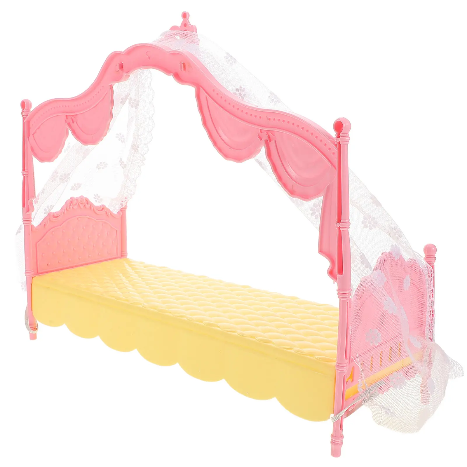

Princess Bed Canopy Miniature Dollhouse Bedroom Furniture for Girls with Sleep Curtain for Imaginative Play Dollhouse Furniture