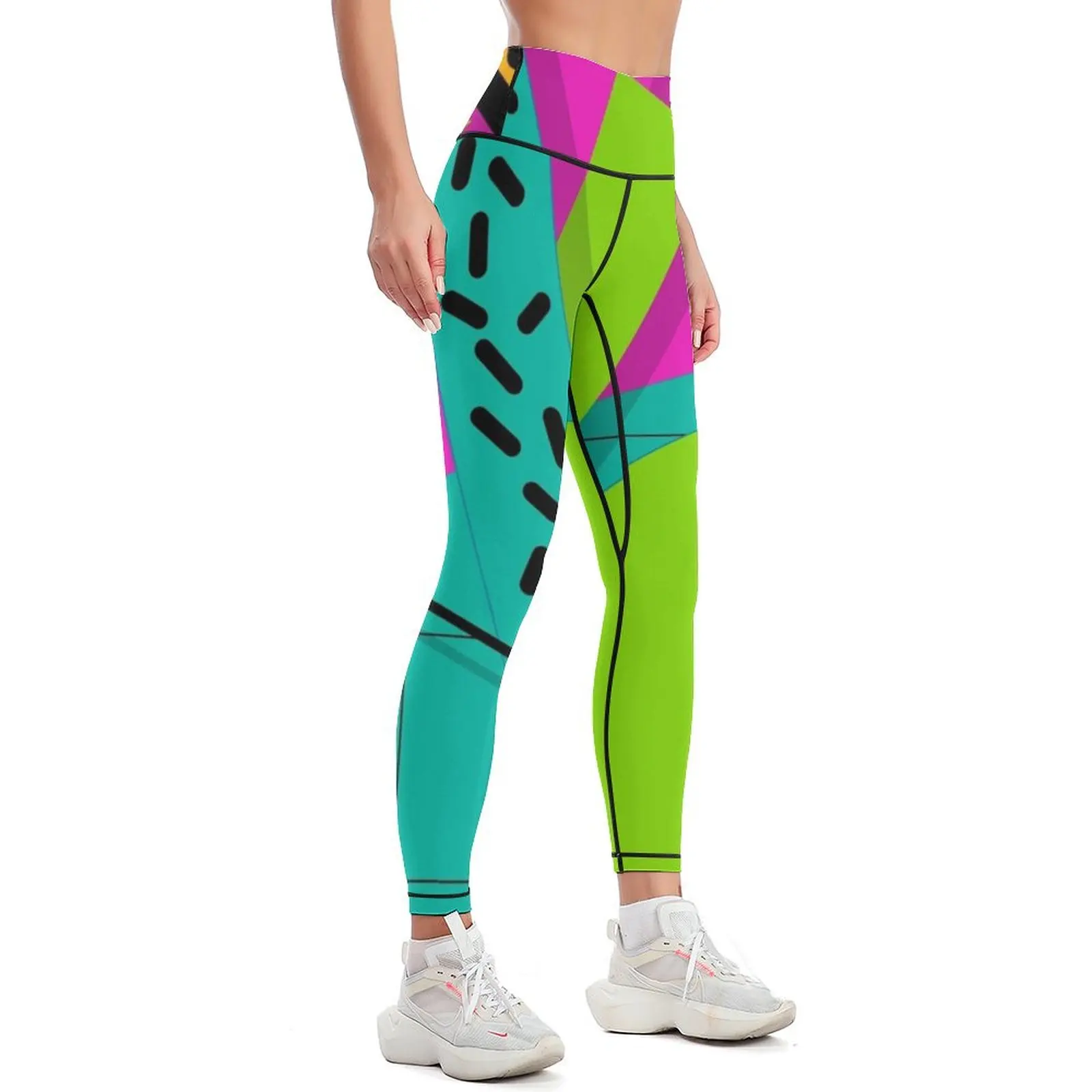 80s Tropical Fruit Geometric Design Pattern Legginsy Fitness kobieta odzież sportowa Spodnie dresowe Legginsy damskie